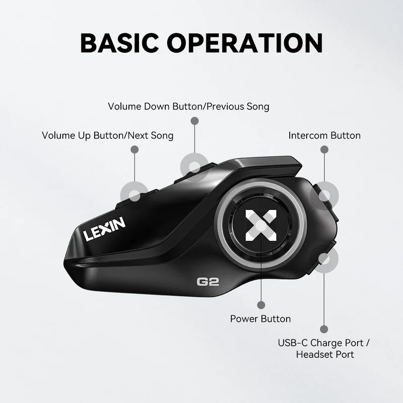 Lexin G2P Motorcycle Intercom Helmet Bluetooth Headsets,Handsfree Communicator Up to 6 Riders Interphone with FM Radio