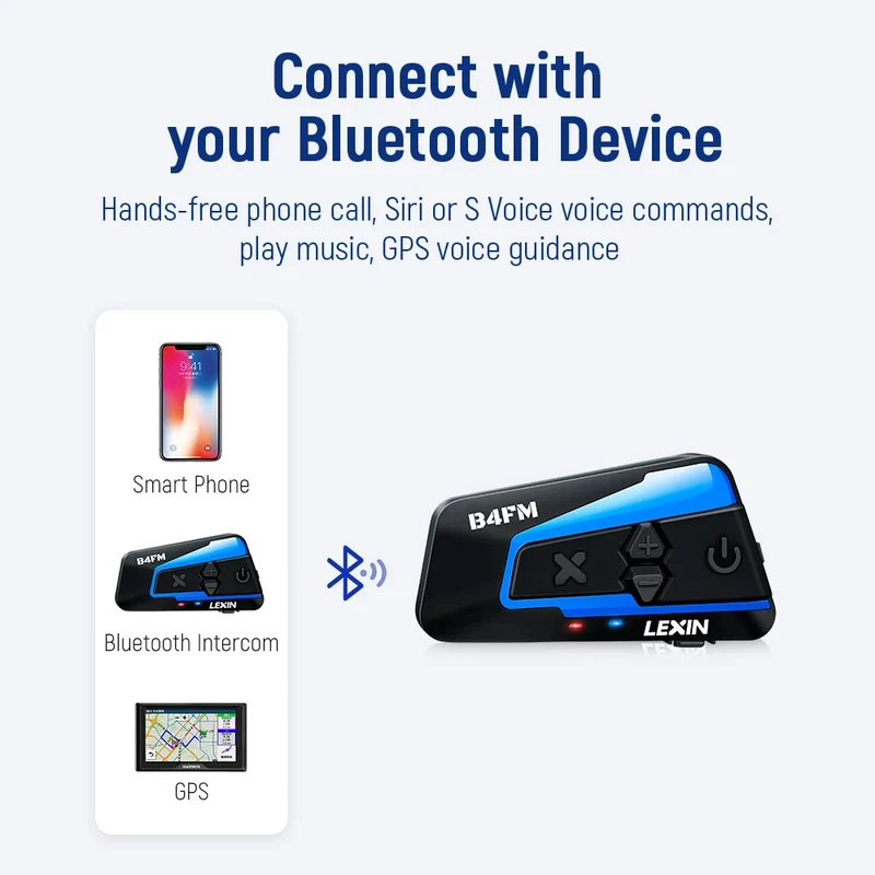 Lexin B4FM-X Bluetooth Motorcycle Intercom Helmet Headsets,BT 5.0 Wireless Communication Interphone Music Sharing 10 Riders