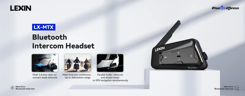 Lexin B4FM-X Bluetooth Motorcycle Intercom Helmet Headsets,BT 5.0 Wireless Communication Interphone Music Sharing 10 Riders