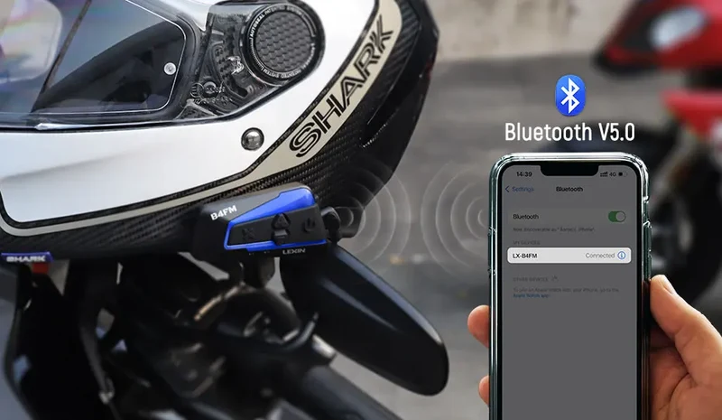 Lexin B4FM-X Bluetooth Motorcycle Intercom Helmet Headsets,BT 5.0 Wireless Communication Interphone Music Sharing 10 Riders