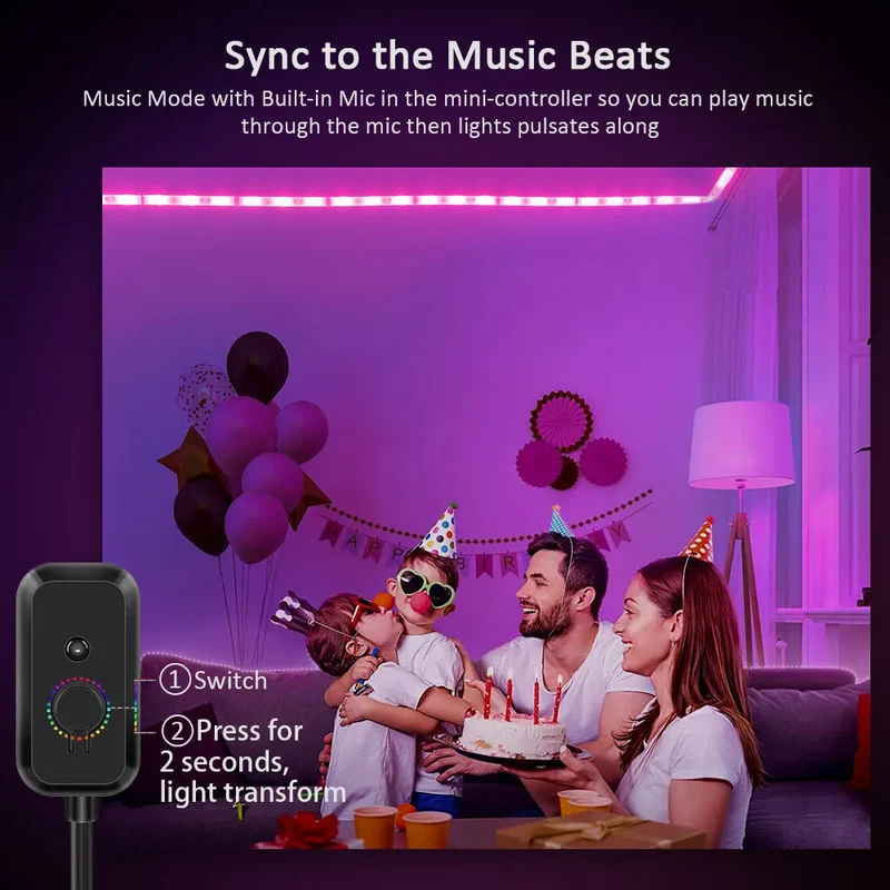 Led Strip Lights Smart Light Strips with App Control RGB Led Lights for Bedroom，Music Sync Color Changing
