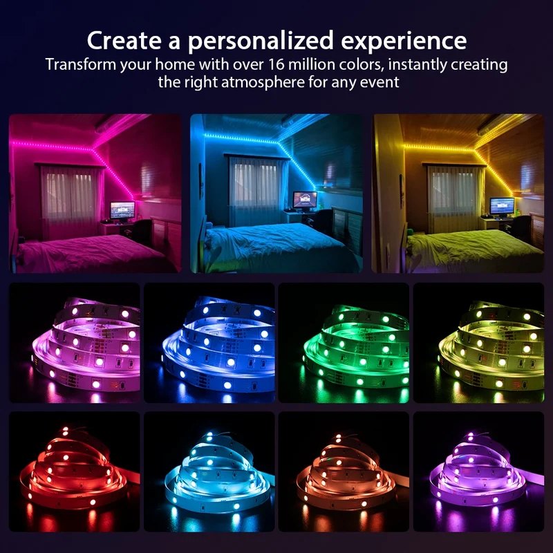 Led Strip Lights Smart Light Strips with App Control RGB Led Lights for Bedroom，Music Sync Color Changing