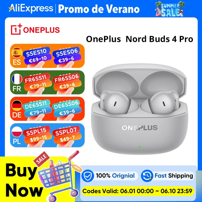 Global Version OnePlus Nord Buds 4 Pro earphone Active Noise Cancellation 54 Hours of Playback Bluetooth 6.0 ear buds