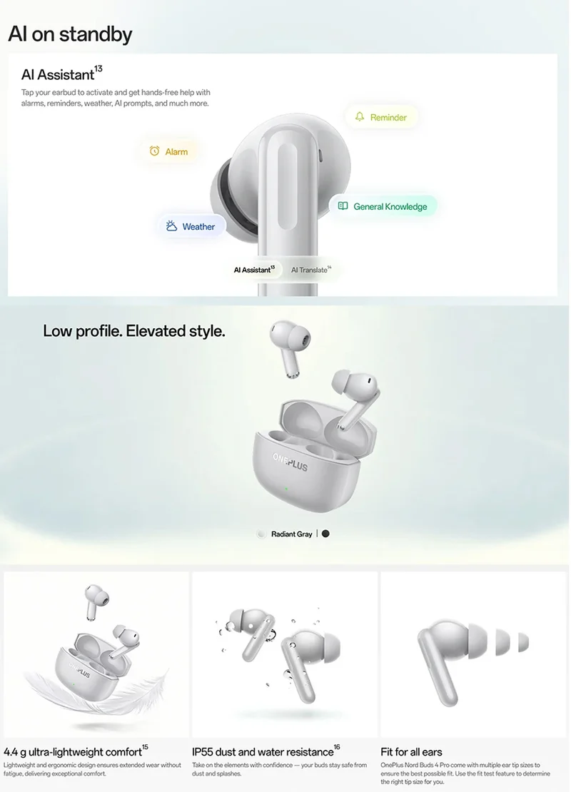 Global Version OnePlus Nord Buds 4 Pro earphone Active Noise Cancellation 54 Hours of Playback Bluetooth 6.0 ear buds