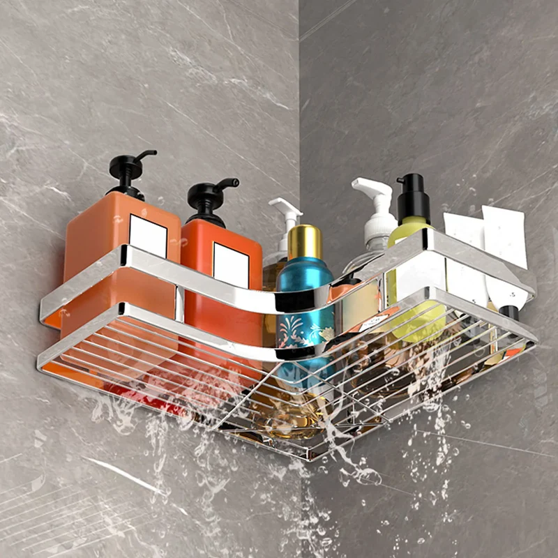 Bathroom Shower Caddy Shelf Stainless Steel No Drilling Corner Bath Organizer with Non Marking Adhesives for Home