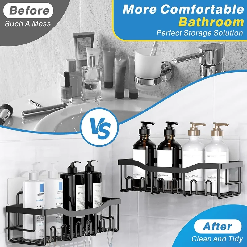 Adhesive Shower Caddy, 5 Pack Rustproof Stainless Steel Bath Organizers, No Drilling Shelves for Bathroom Storage & Home Decor