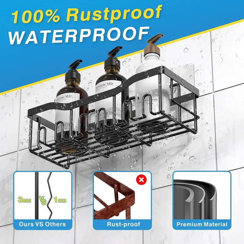 Adhesive Shower Caddy, 5 Pack Rustproof Stainless Steel Bath Organizers, No Drilling Shelves for Bathroom Storage & Home Decor