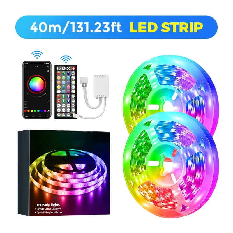 40M/30M RGB LED Strip Lights with Remote Control Bluetooth App, Dimmable Colour Changing LED Fairy Lamps Music Sync for Room