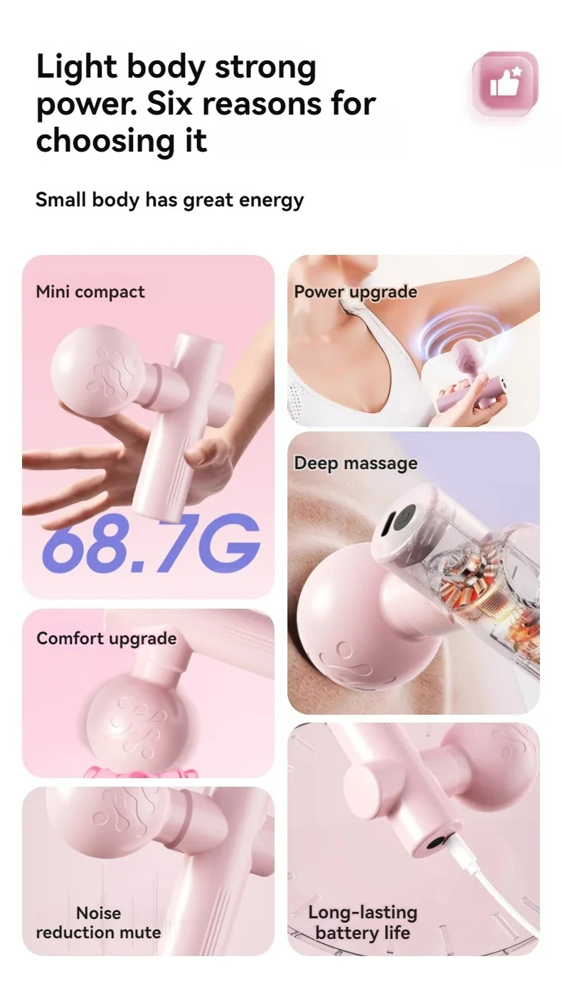 2025 New USB Mini Massage Gun Fascia Machine Muscle Relaxation Vibrating Gun Rod Massage Fitness Equipment Neck Grab Fascia Gun