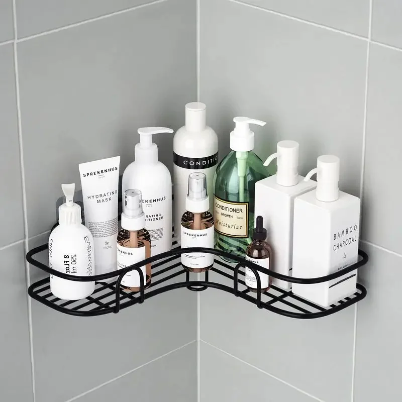 1pc Stainless Steel Corner Shower Caddy, No-Drilling Wall-Mounted Bathroom Organizer, Multi-functional Storage Shelf For Kitchen