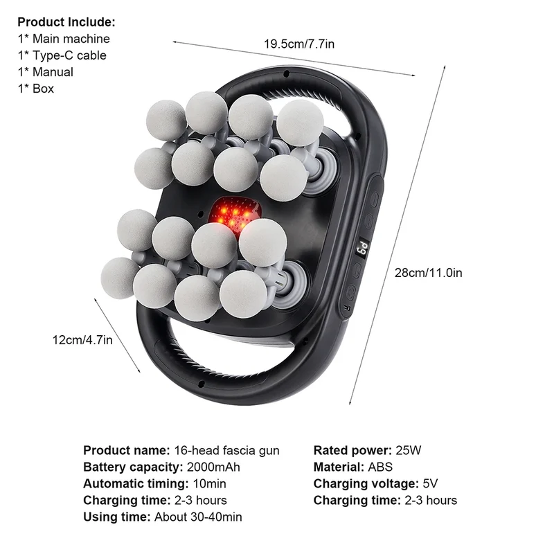 16-Head Fascia Gun High-Frequency Vibration Body Massage Gun Waist and Back Massager Neck Shoulder Massager Muscle masajeador