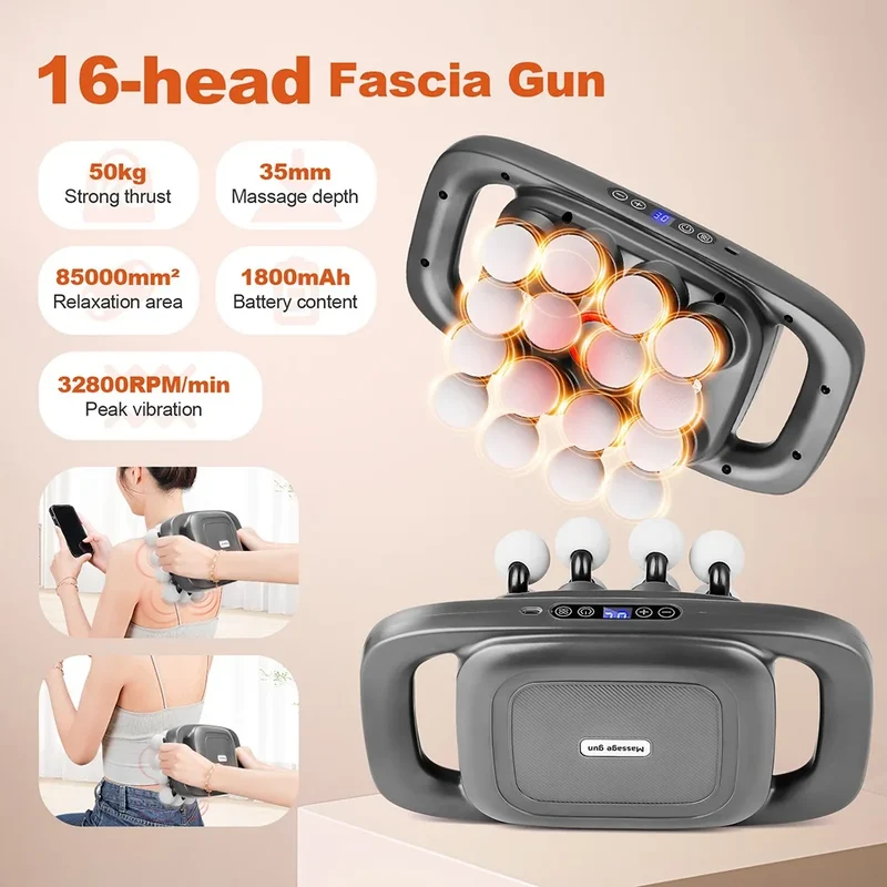 16-Head Fascia Gun High-Frequency Vibration Body Massage Gun Waist and Back Massager Neck Shoulder Massager Muscle masajeador
