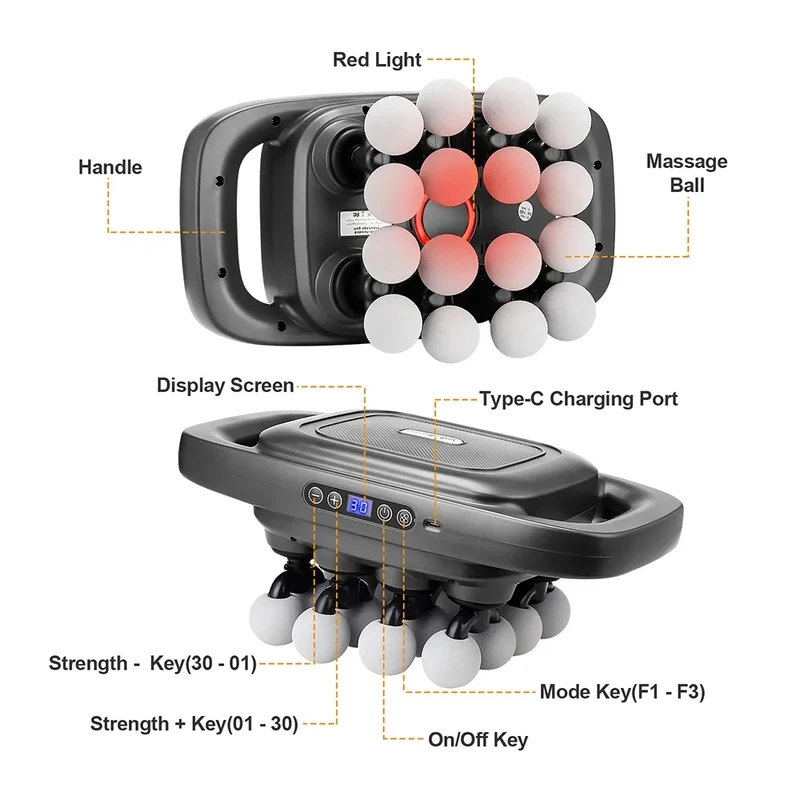 16-Head Fascia Gun High-Frequency Vibration Body Massage Gun Waist and Back Massager Neck Shoulder Massager Muscle masajeador