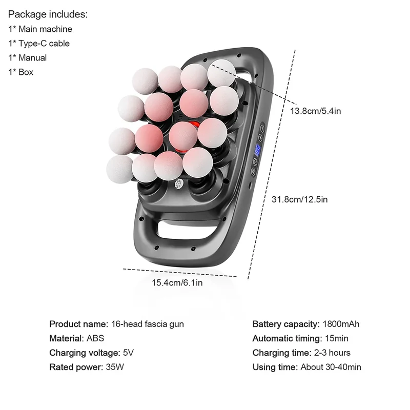 16-Head Fascia Gun High-Frequency Vibration Body Massage Gun Waist and Back Massager Neck Shoulder Massager Muscle masajeador