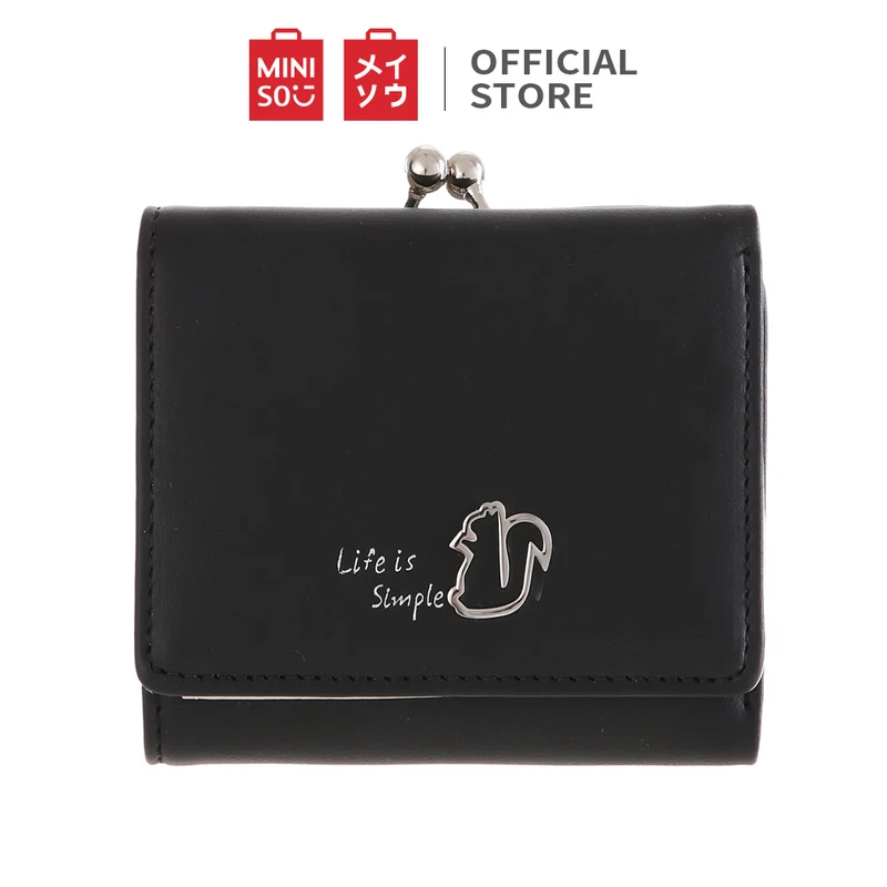MINISO Dompet Wanita Kecil Lipat Tas Mini Pendek Tempat Kartu Dan Uang Koin Wallet Organizer Anak Perempuan Remaja Cewek Tanpa Zipper Kulit PVC Polyvinyl Terbaru Lucu Karakter Simple Polos Motif Binatang Simple Vintage Elegant