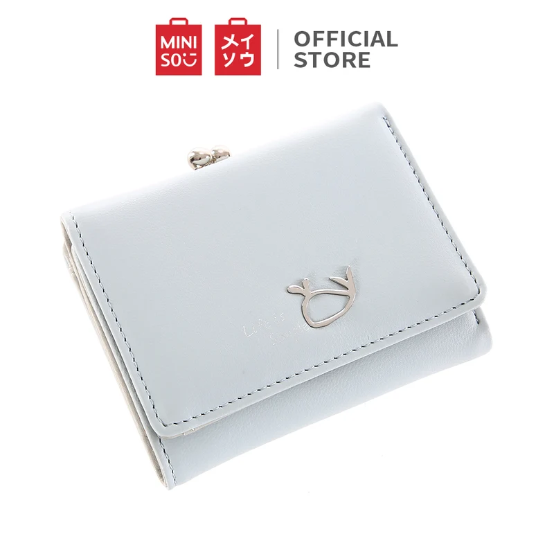 MINISO Dompet Wanita Kecil Lipat Tas Mini Pendek Tempat Kartu Dan Uang Koin Wallet Organizer Anak Perempuan Remaja Cewek Tanpa Zipper Kulit PVC Polyvinyl Terbaru Lucu Karakter Simple Polos Motif Binatang Simple Vintage Elegant