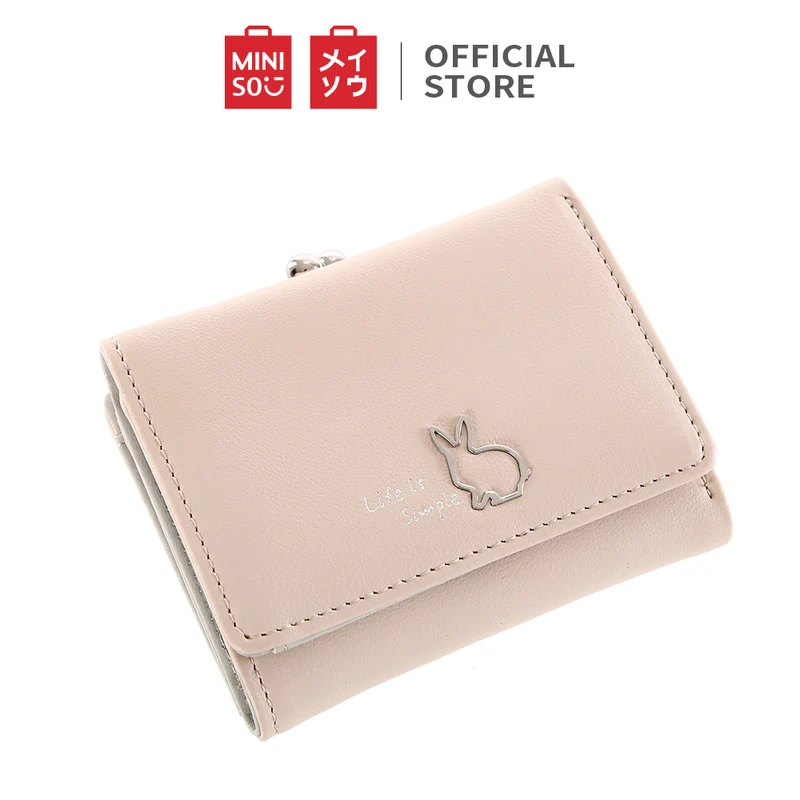MINISO Dompet Wanita Kecil Lipat Tas Mini Pendek Tempat Kartu Dan Uang Koin Wallet Organizer Anak Perempuan Remaja Cewek Tanpa Zipper Kulit PVC Polyvinyl Terbaru Lucu Karakter Simple Polos Motif Binatang Simple Vintage Elegant