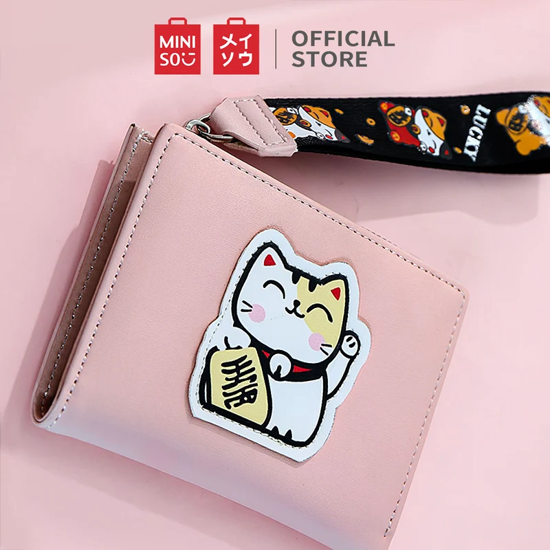 MINISO Dompet Lipat Pendek Two-Fold Kecil Wanita Ritsleting Kucing