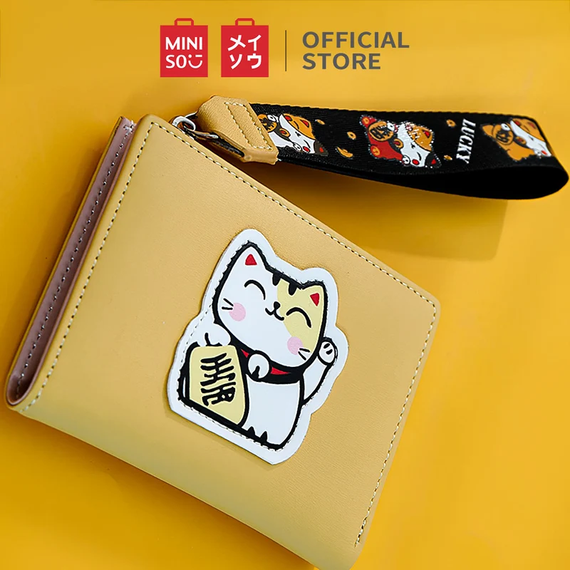 MINISO Dompet Lipat Pendek Two-Fold Kecil Wanita Ritsleting Kucing