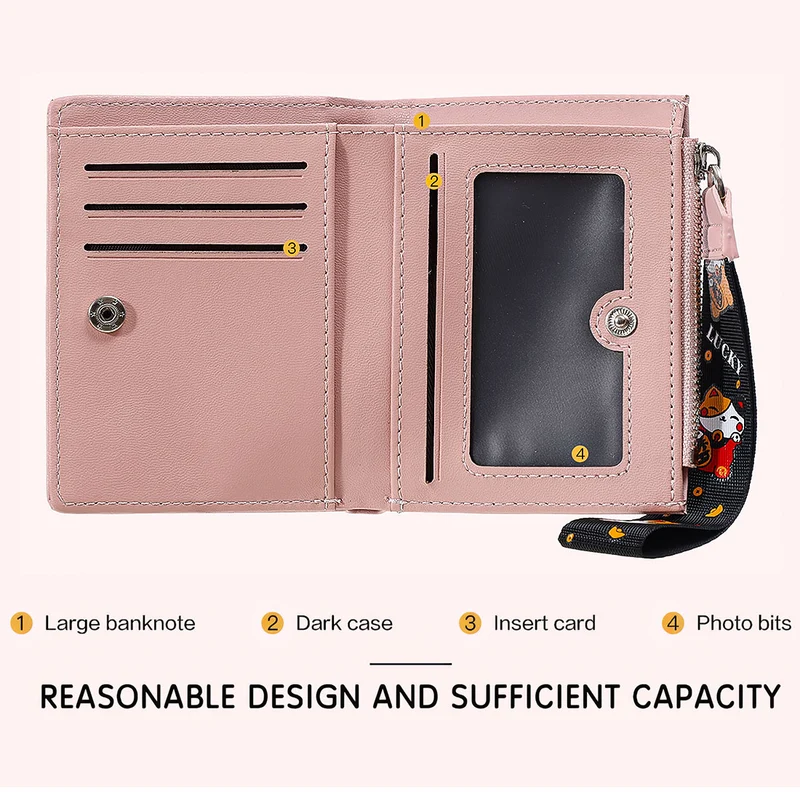 MINISO Dompet Lipat Pendek Two-Fold Kecil Wanita Ritsleting Kucing