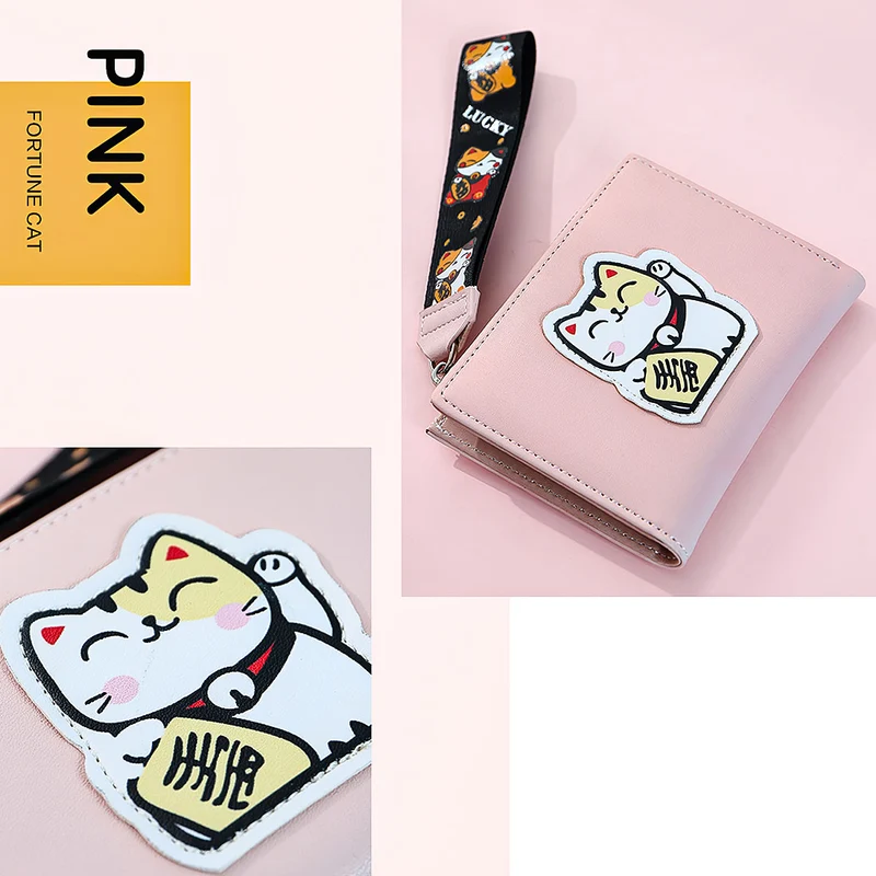 MINISO Dompet Lipat Pendek Two-Fold Kecil Wanita Ritsleting Kucing