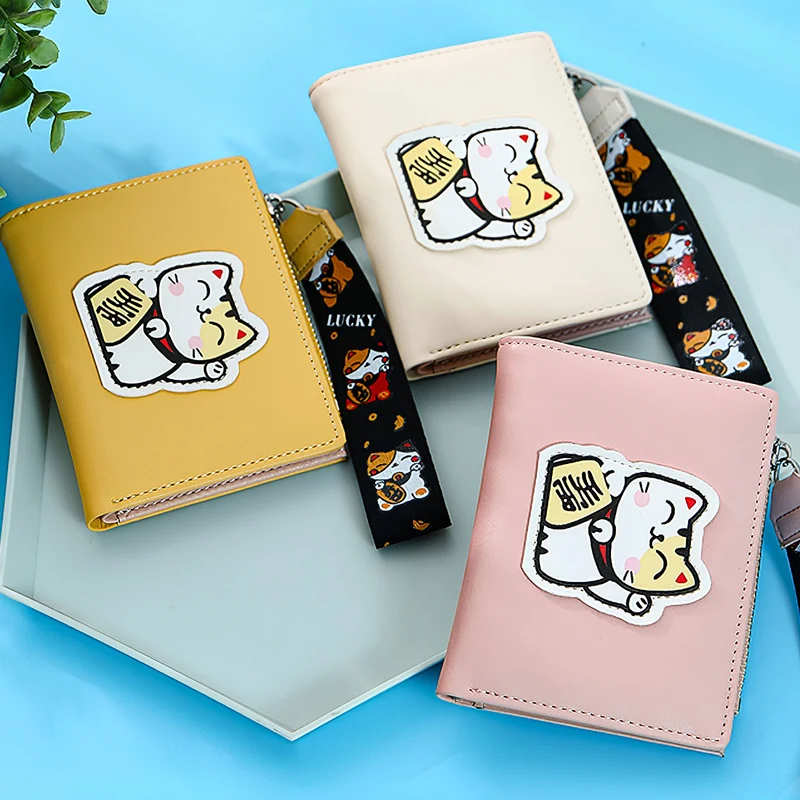 MINISO Dompet Lipat Pendek Two-Fold Kecil Wanita Ritsleting Kucing