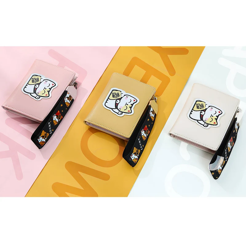 MINISO Dompet Lipat Pendek Two-Fold Kecil Wanita Ritsleting Kucing