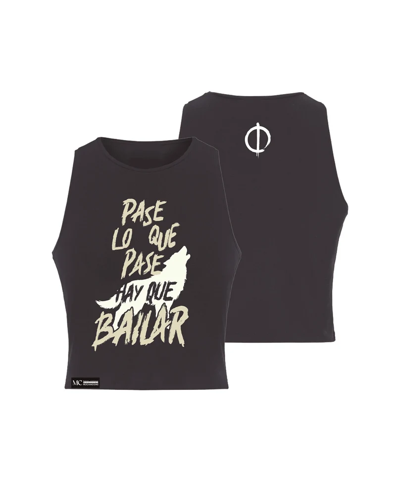 Manuel Carrasco - Crop Top Chica "Lobo" Negra