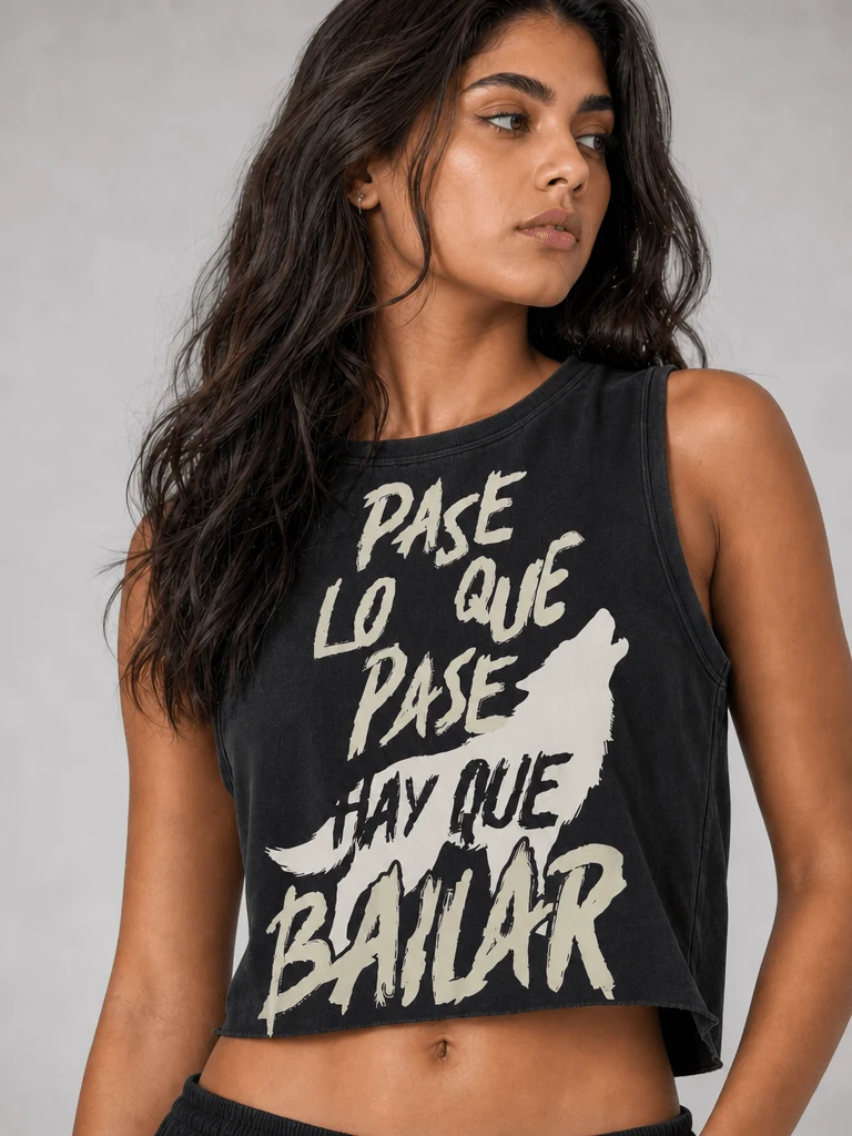 Manuel Carrasco - Crop Top Chica "Lobo" Negra