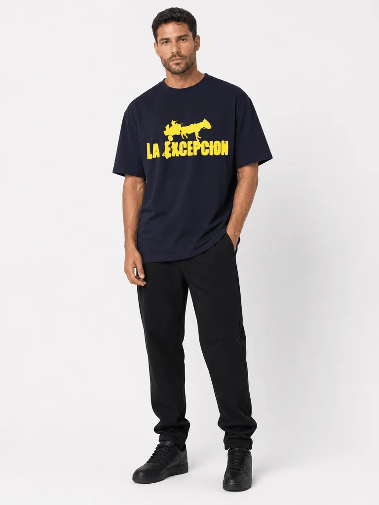 La Excepción - Camiseta Oversize Navy "Logo Amarillo" Unisex