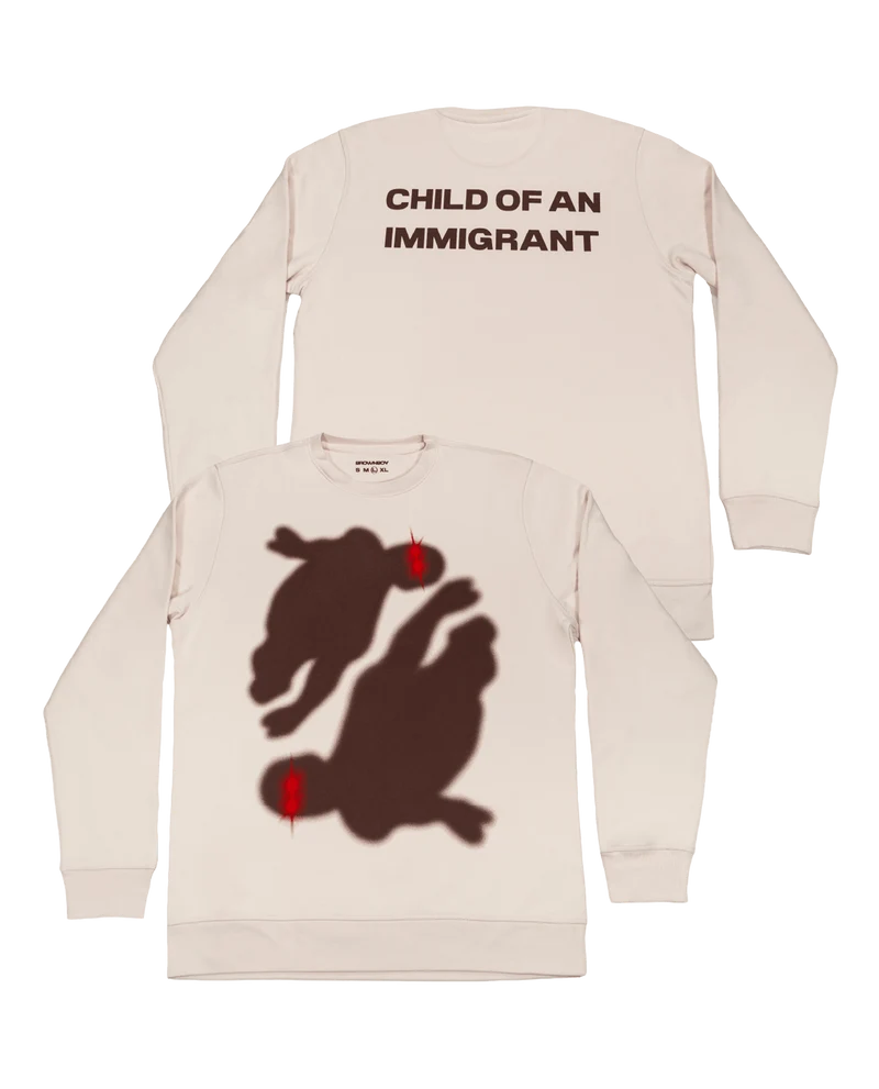 Abhir - Sudadera Crewneck «Hijx de un inmigrante» Blanco Marfil