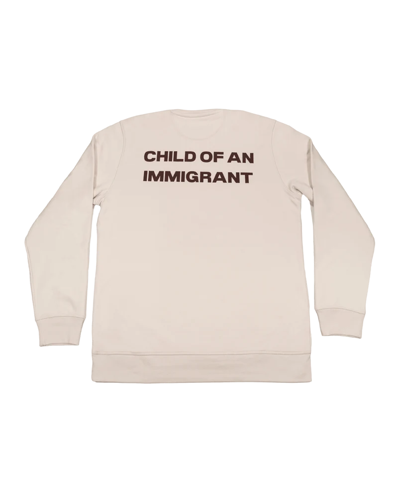 Abhir - Sudadera Crewneck «Hijx de un inmigrante» Blanco Marfil