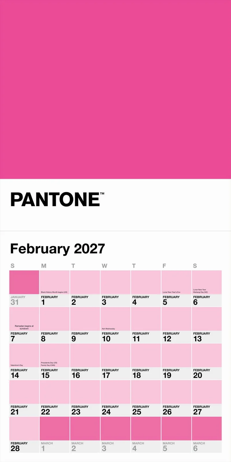 Pantone Wall Calendar 2027
