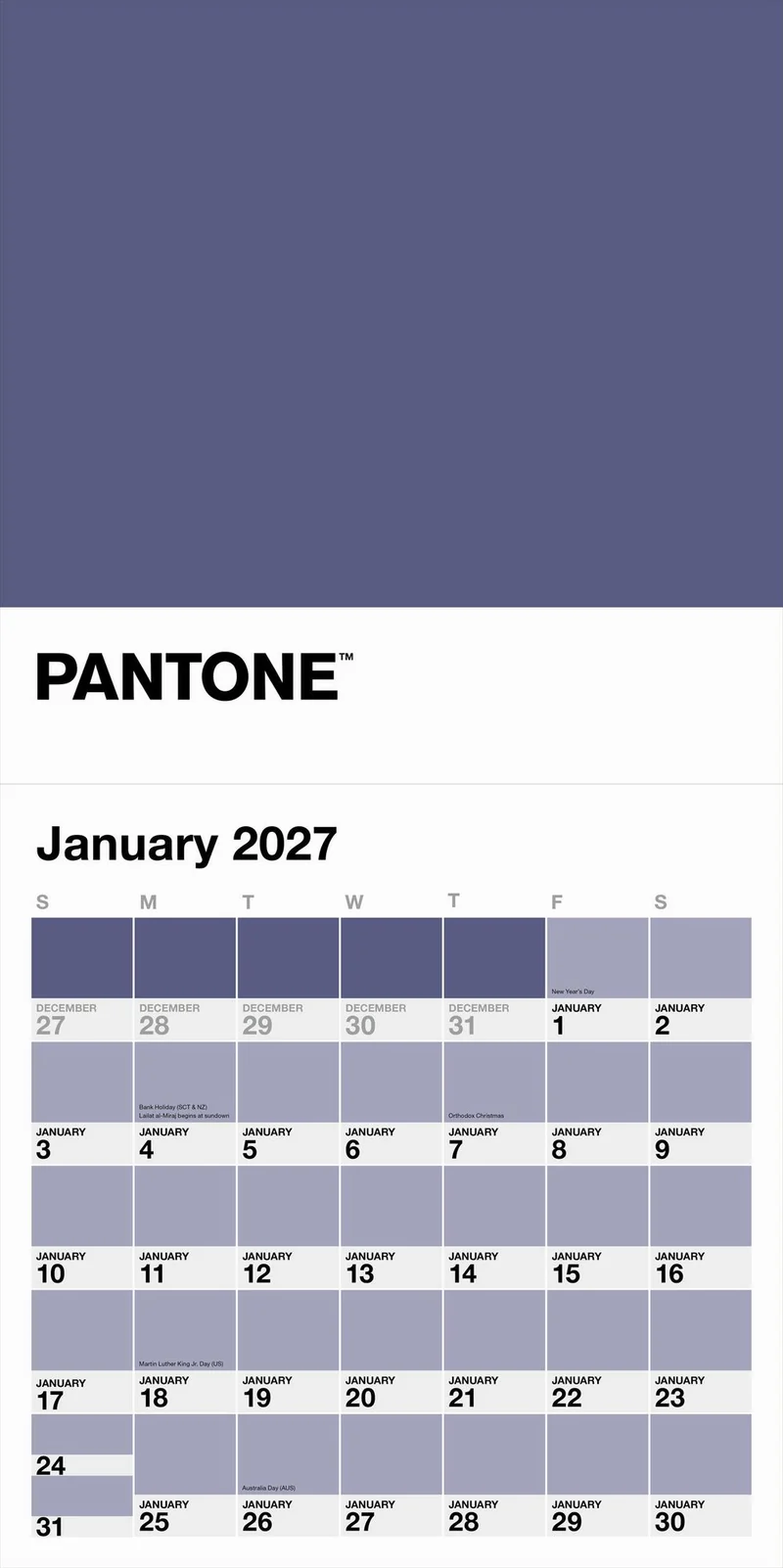 Pantone Wall Calendar 2027