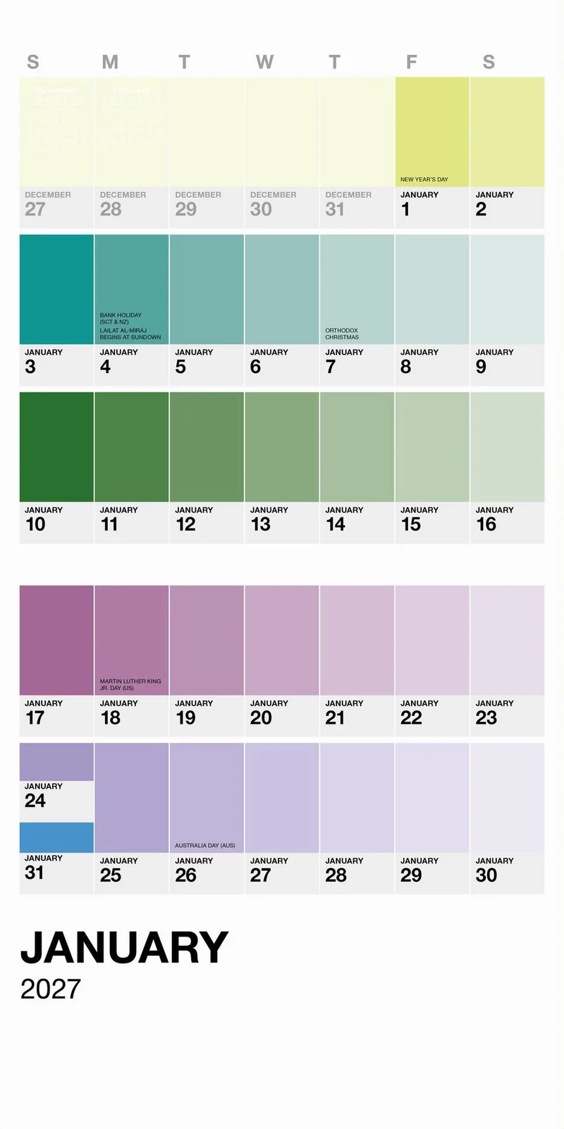 Pantone Mini Wall Calendar 2027