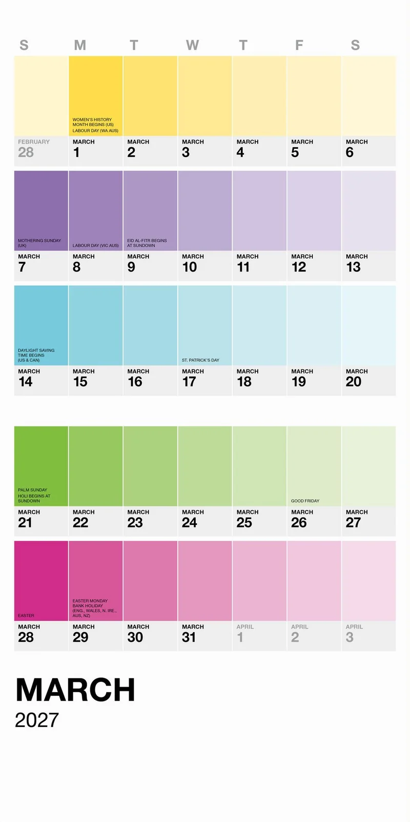Pantone Mini Wall Calendar 2027