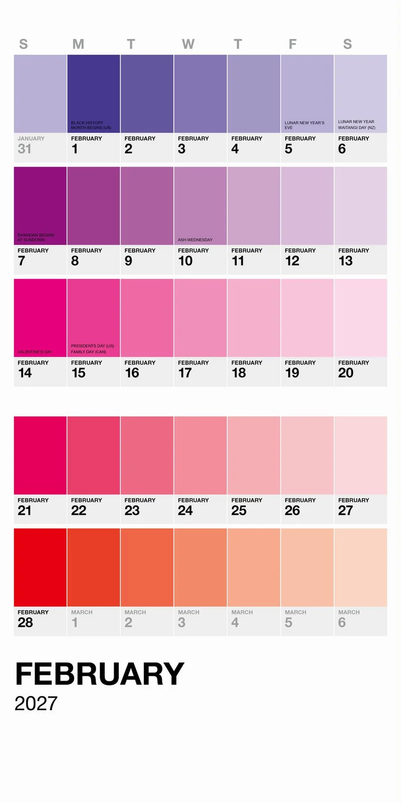 Pantone Mini Wall Calendar 2027