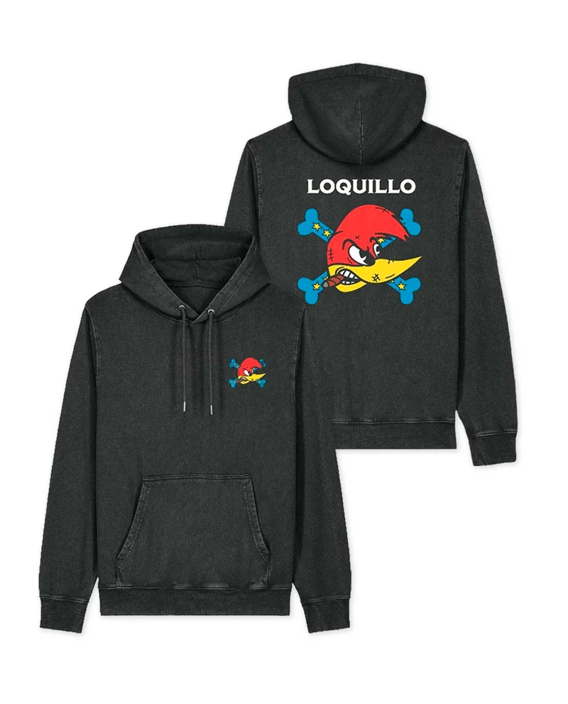 Loquillo - Sudadera Capucha "Corazones Legendarios" Negro Vintage Unisex