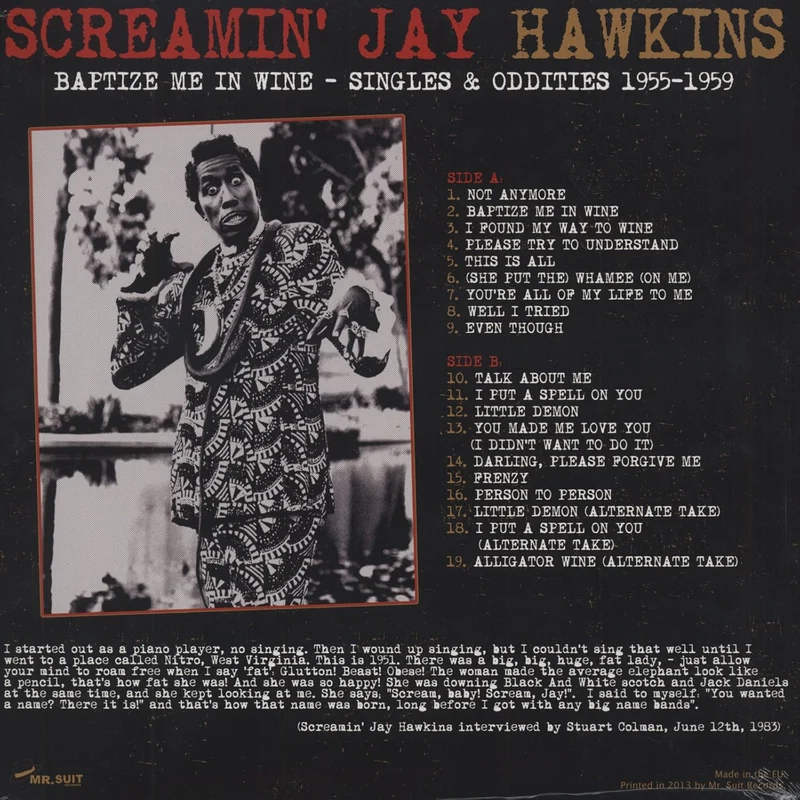 Screamin' Jay Hawkins | Baptize Me In Wine, Singles & Oddities 1955-1959 [Edición Limitada]