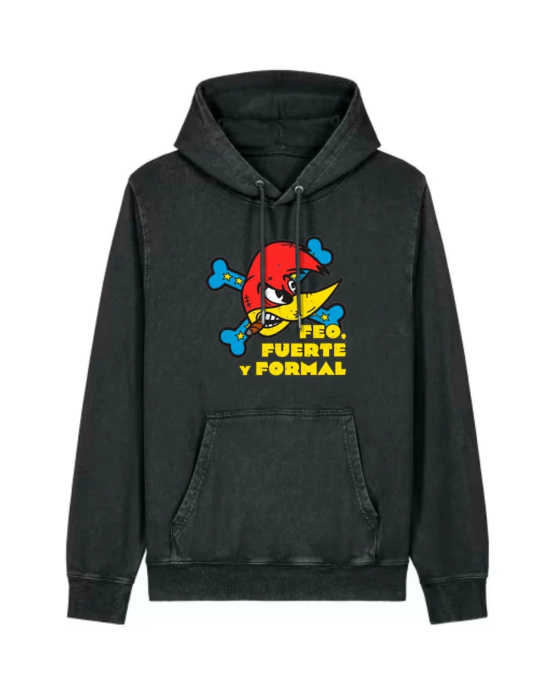 Loquillo - Sudadera Capucha "Feo Fuerte y Formal II" Negro Vintage Unisex