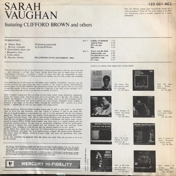 Sarah Vaughan Featuring ‎Clifford Brown | Sarah Vaughan