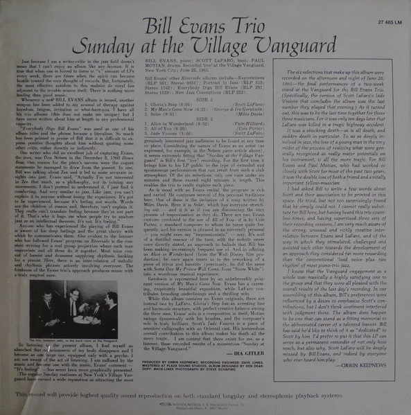 Bill Evans Trio Featuring Scott La Faro | Sunday At The Village Vanguard