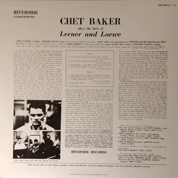 Chet Baker ‎| Plays The Best Of Lerner & Loewe