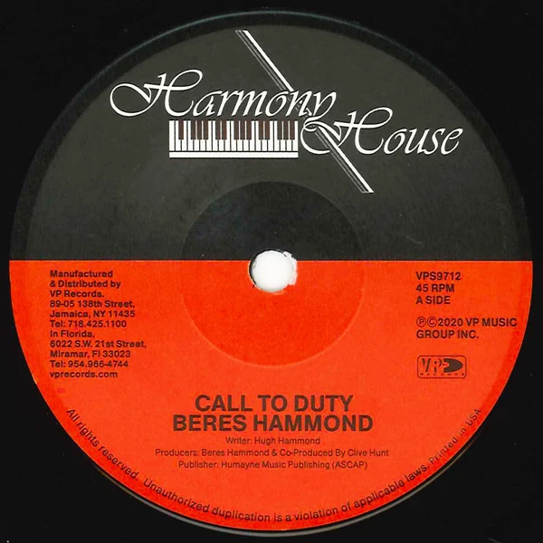 7" Beres Hammond ‎– Call To Duty / Survival