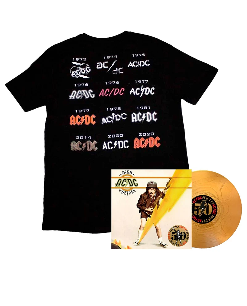 AC/DC - Pack LP Vinilo Dorado "High Voltage" Ed. 50 Aniversario + Camiseta "Logo History"