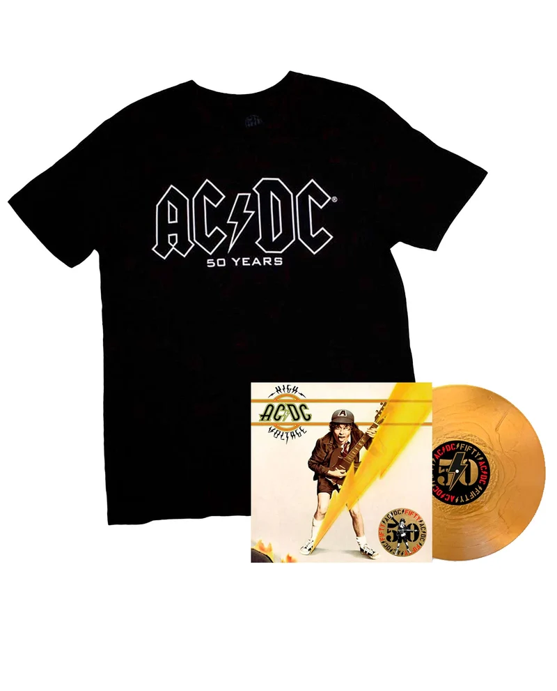 AC/DC - Pack LP Vinilo Dorado "High Voltage" Ed. 50 Aniversario + Camiseta "Logo History"