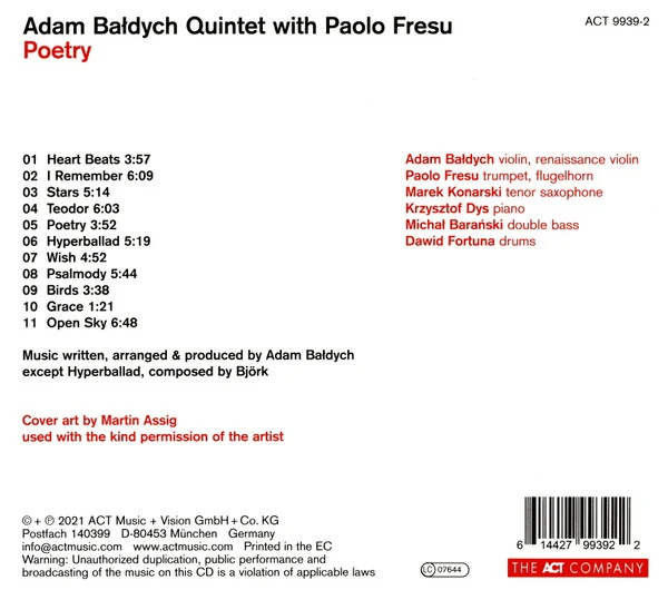 Adam Bałdych Quintet with Paolo Fresu | Poetry [CD]