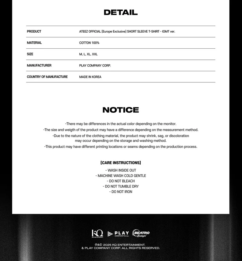 ATEEZ - T-SHIRT & HOODIE ('2025 ATEEZ WORLD TOUR IN EUROPE' MD)