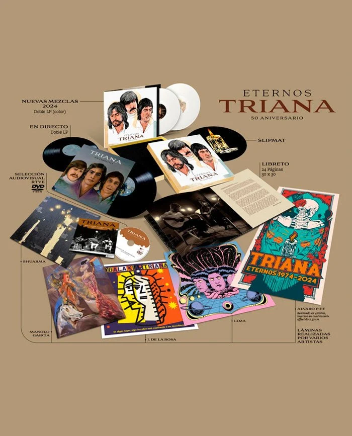 Triana - BOX "Eternos Triana" (4LP Vinilo + 1DVD + 4 LÁMINAS + 1 PÓSTER + SLIPMAT + POSTAL FIRMADA)
