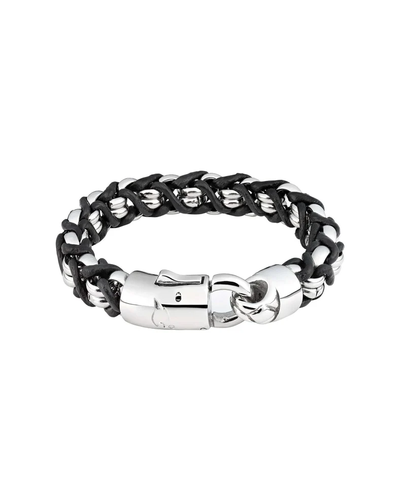 Zippo - Pulsera de acero y cuero trenzado